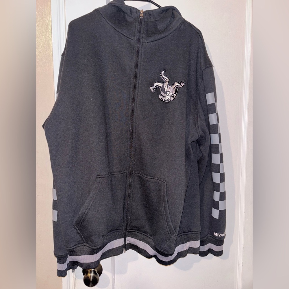 Sky Pack Farms Black Zip-Up Hoodie with Checkered Sleeves